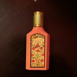 Gucci Pink Floral-Label Perfume Bottle with Gold Cap